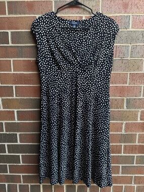 Dress | Chaps | Petite Large PL | Black White Polka Dot A-Line Sleeveless